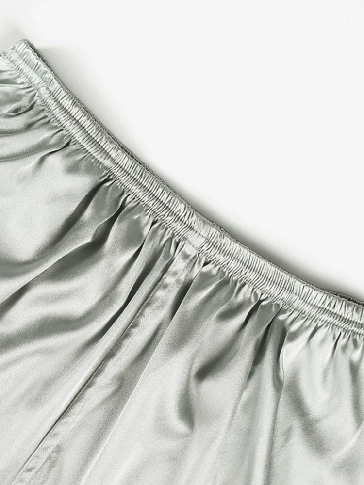 Shibeni Mulberry Silk Pajama Pants Men Beach Pants Home Shorts Thin Real Silk Stretch Satin Big Panties Casual