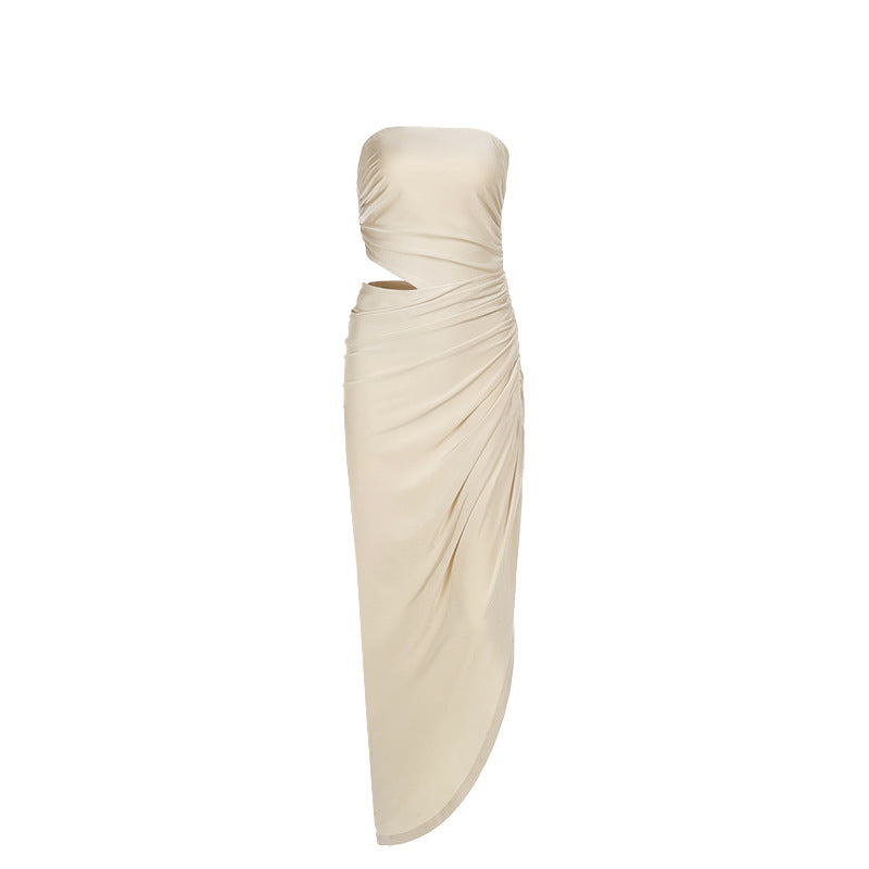 Spring Maxi Dress Elegant Slim Tube Top Hollow Out Cutout Pleated Dress Bella Mia