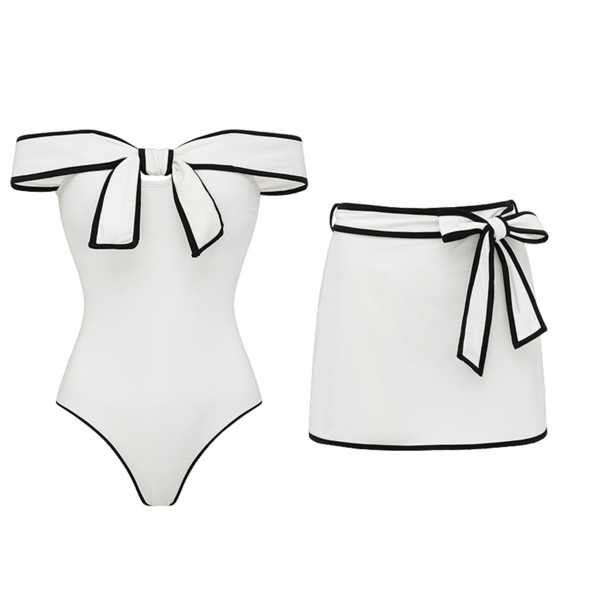 Swimsuit Black White Color Matching Sweet Girl Bow Swimsuit Women White Skirt Bella Mia