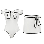 Swimsuit Black White Color Matching Sweet Girl Bow Swimsuit Women White Skirt Bella Mia
