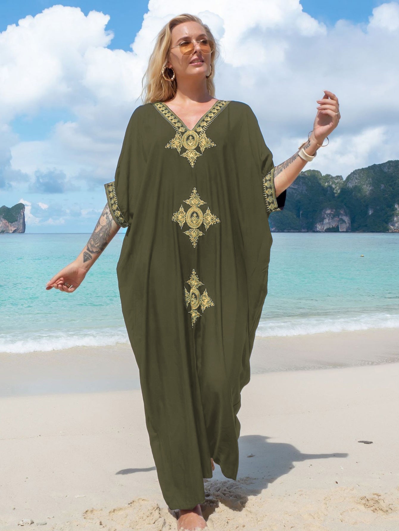 Rayon Gold Thread Embroidery Beach Cover up Sexy Loose Embroidery Vacation Skirt Beach Cover Up Bella Mia