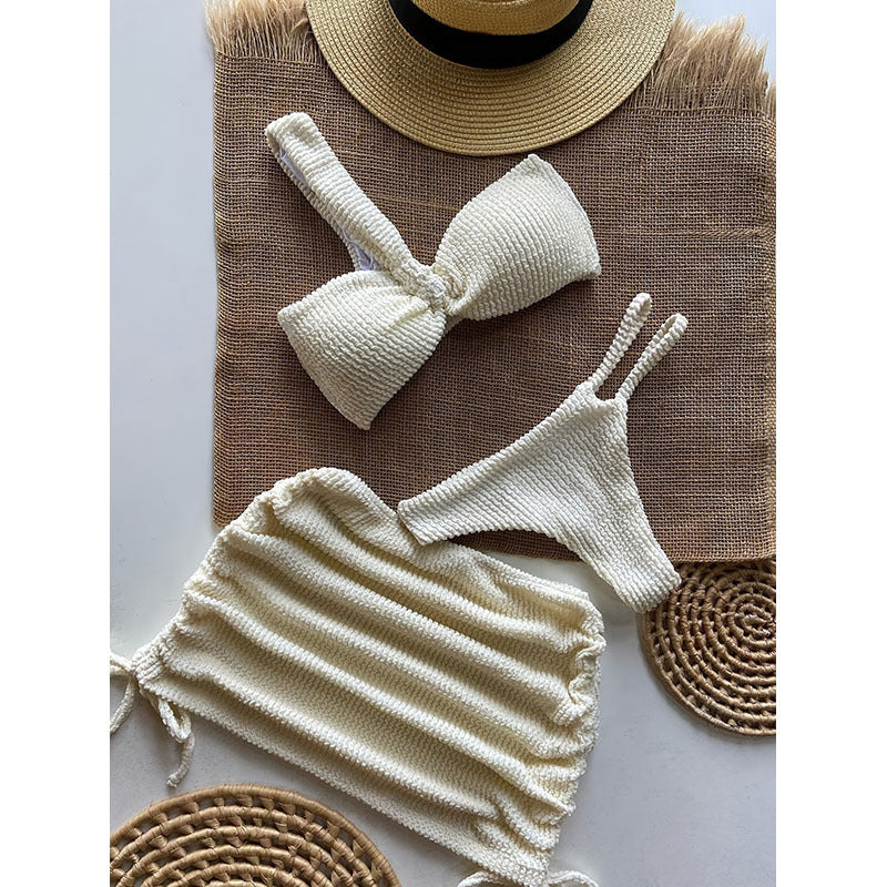 Solid Color Beach Skirt Three Piece Sets Swimsuit Lady Sexy Bikini Spring Swimsuit
