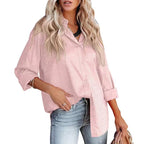 Women Shirt Autumn Comfort Satin Gravel Pattern Long Sleeve Loose Women Top Bella Mia