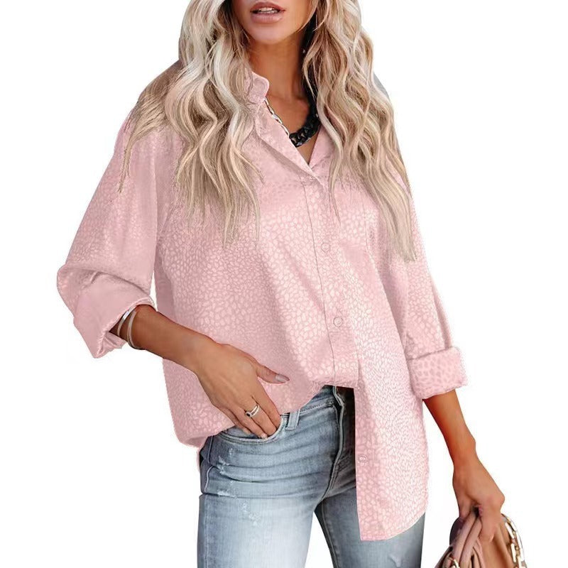 Women Shirt Autumn Comfort Satin Gravel Pattern Long Sleeve Loose Women Top Bella Mia
