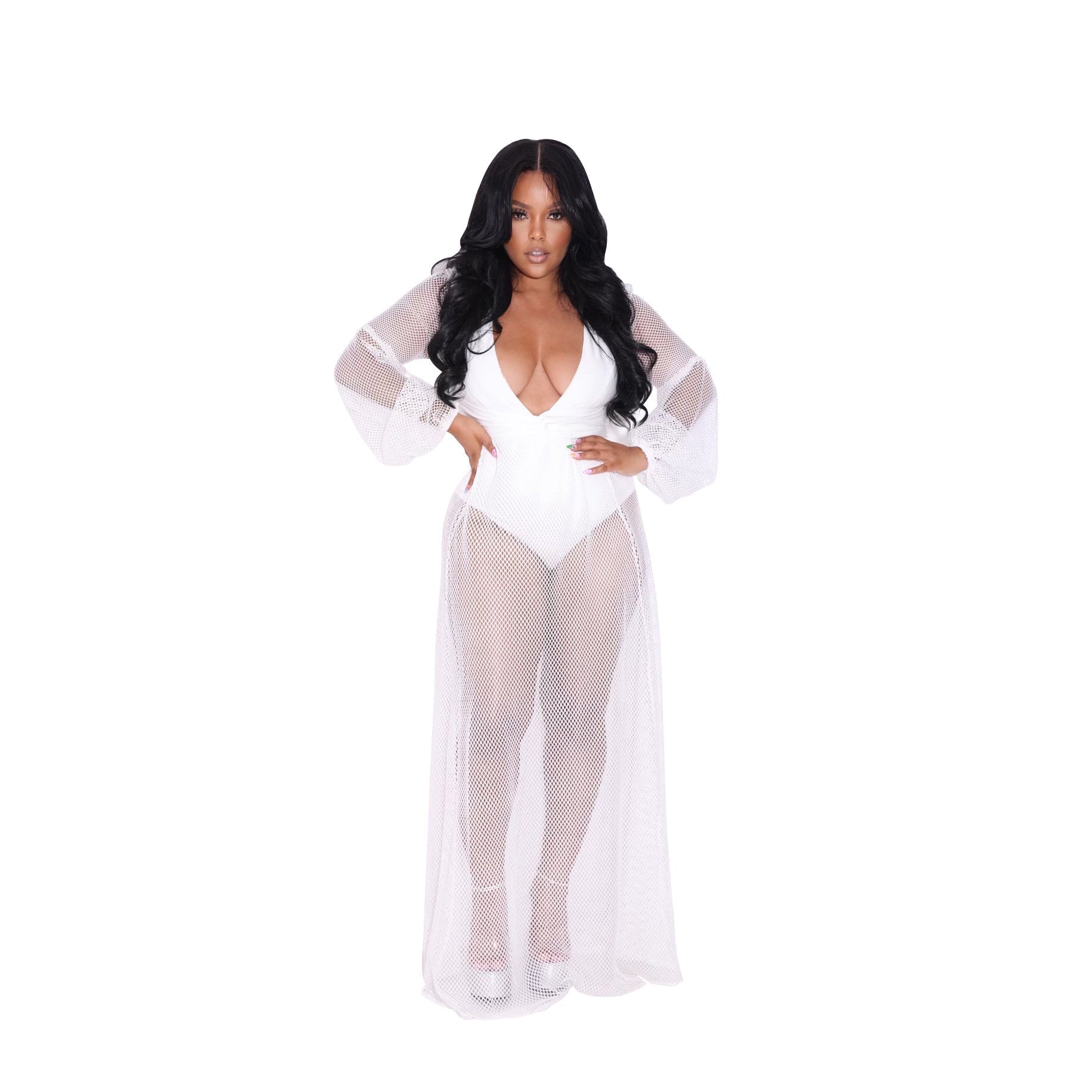 Women Clothing Mesh Jumpsuit Sexy V-neck Swimsuit Jumpsuit Beach Sun Protection Summer Bella Mia