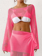 Women Love Jacquard Sexy Cutout Woven Blouse Beach Bikini Overclothes Short Top Bella Mia