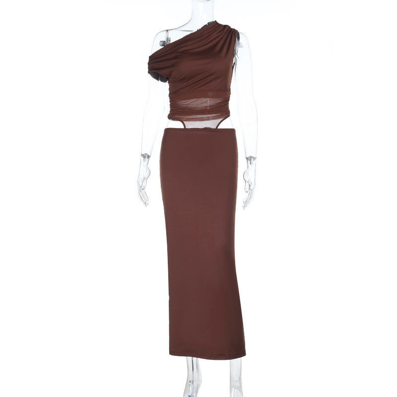 Off Shoulder Mesh Stitching Hollow Out Cutout Dress Women Sexy Slim Fit Maxi Dress Bella Mia
