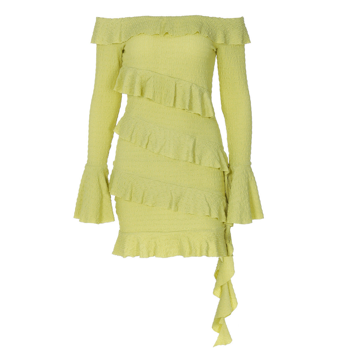 Autumn off Shoulder Ruffled Bell Sleeve Ribbon Dress Bella Mia