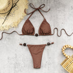 Solid Color Low Waist Bikini Sexy Backless Lace up Three Point Split Swimsuit Women Bikini Bella Mia