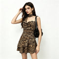Leopard Print Halter Dress Backless Waist Trimming Ruffled Sexy Small Slim Dress Bella Mia