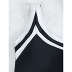 One Shoulder Color Block Jumpsuit Women Cover Belly Conservative Bikini Beach Spring Swimsuit Bella Mia