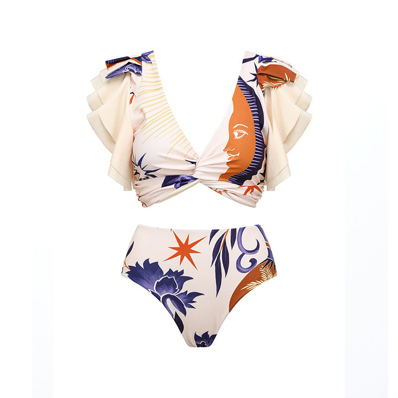 Split Bikini Lotus Sleeve High Waisted Trousers Sexy Slimming Swimsuit for Women Bella Mia
