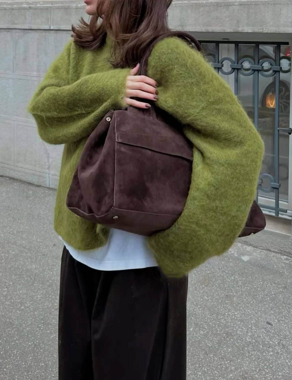 Women Autumn Winter Loose Long Wool Alpaca round Neck Sweater Bella Mia