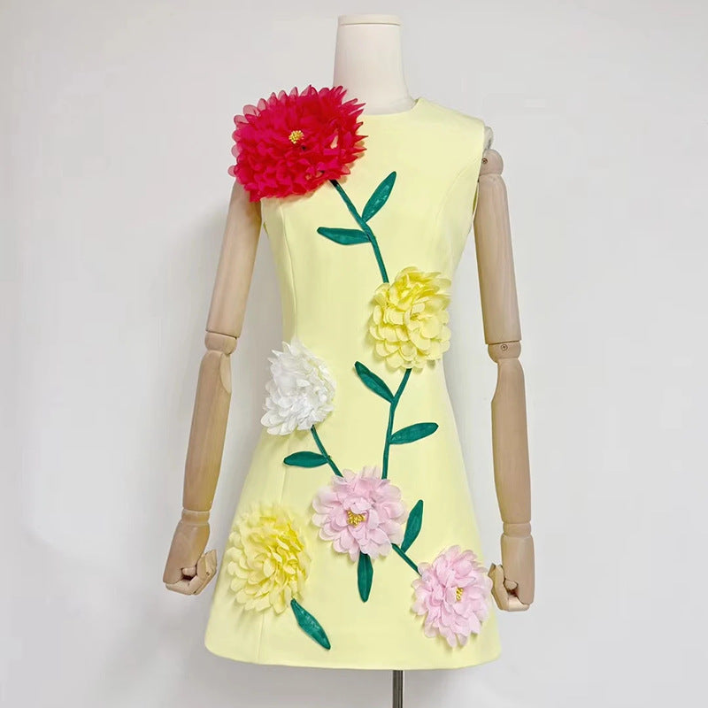 Personalized Minority Chic Short Dress Autumn Patchwork Three Dimensional Floral Design Slim Fit Slimming Dress Women Bella Mia
