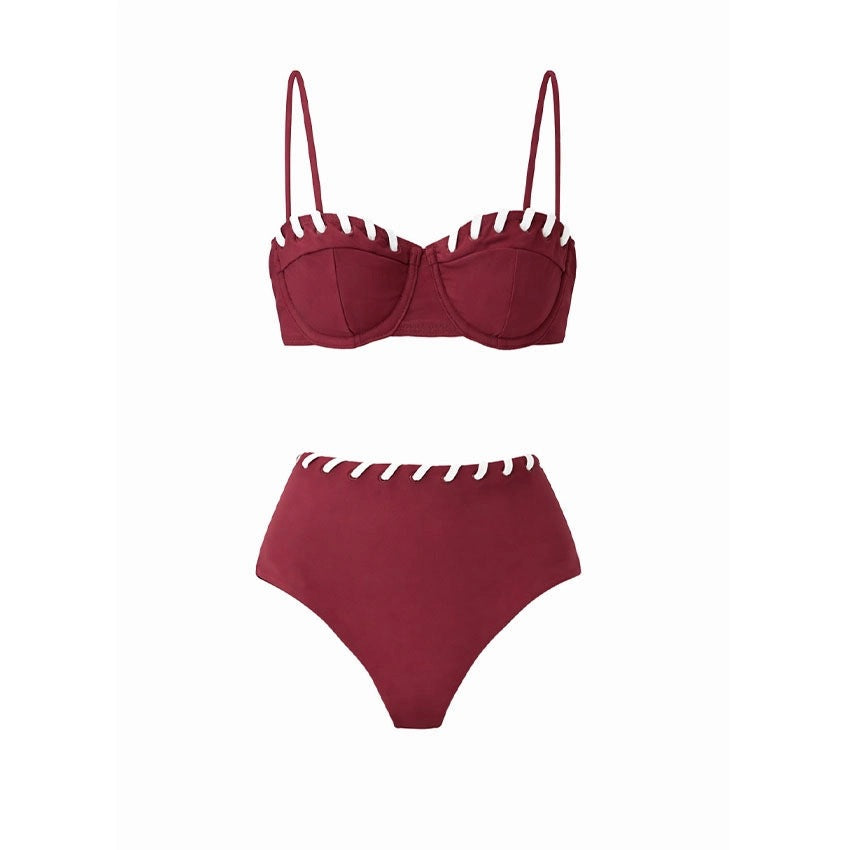 Bikini Wine Red Niche Design Tube Top Split Swimsuit Women Bella Mia