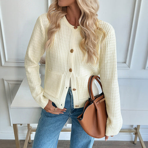 Autumn Winter Casual Korean Metal Button Cardigan Solid Color Sweater Coat for Women Bella Mia