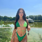 Arrival Swimwear Women Rhinestone Color Matching Lace up Bikini Two Piece Set Split Swimsuit Bella Mia