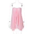 Summer Sexy Tube Top Irregular Asymmetric Laminated Solid Color Layered Street Mesh Dress Bella Mia