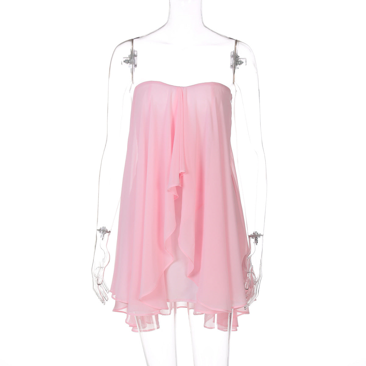 Summer Sexy Tube Top Irregular Asymmetric Laminated Solid Color Layered Street Mesh Dress Bella Mia