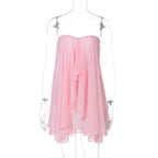 Summer Sexy Tube Top Irregular Asymmetric Laminated Solid Color Layered Street Mesh Dress Bella Mia