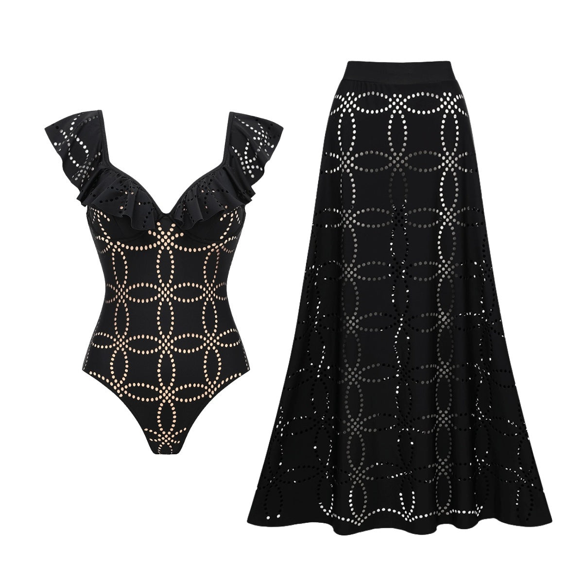 Swimsuit Black High Grade Hollow Out Cutout out Sexy Swimsuit Women Maxi Skirt