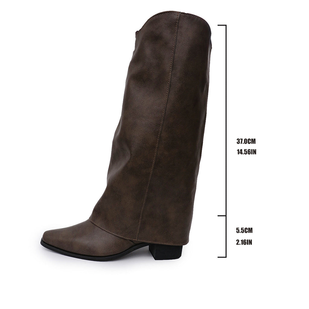 Retro Rivet High Top Western Cowboy Boot Women Long Mid Heel Pointed Toe Slip on Knight Boots Long Boots Bella Mia