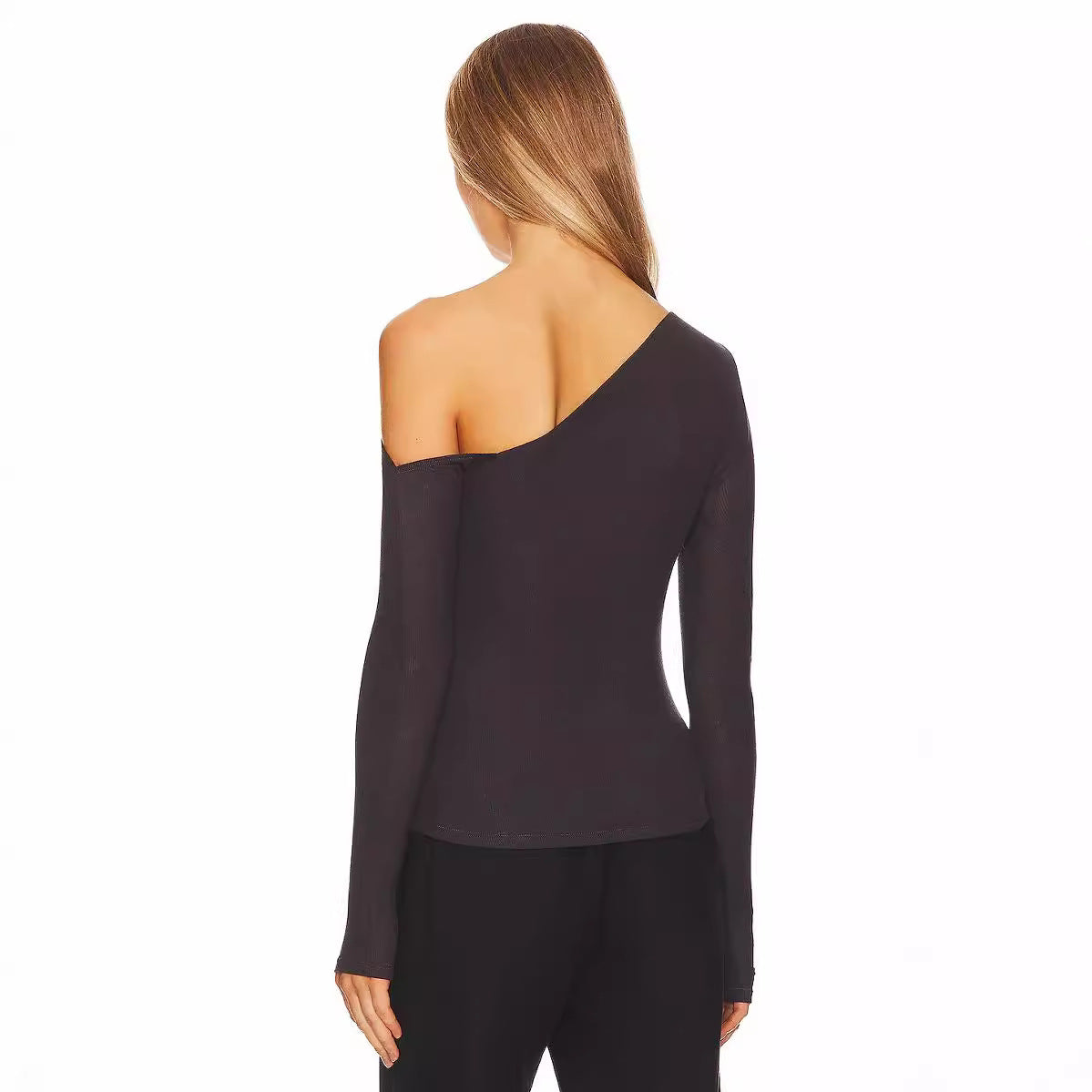 Slant Shoulder T shirt Shein Popular Slim Slimming Thumb Hole Long Sleeve Top Fall Women Clothing Bella Mia