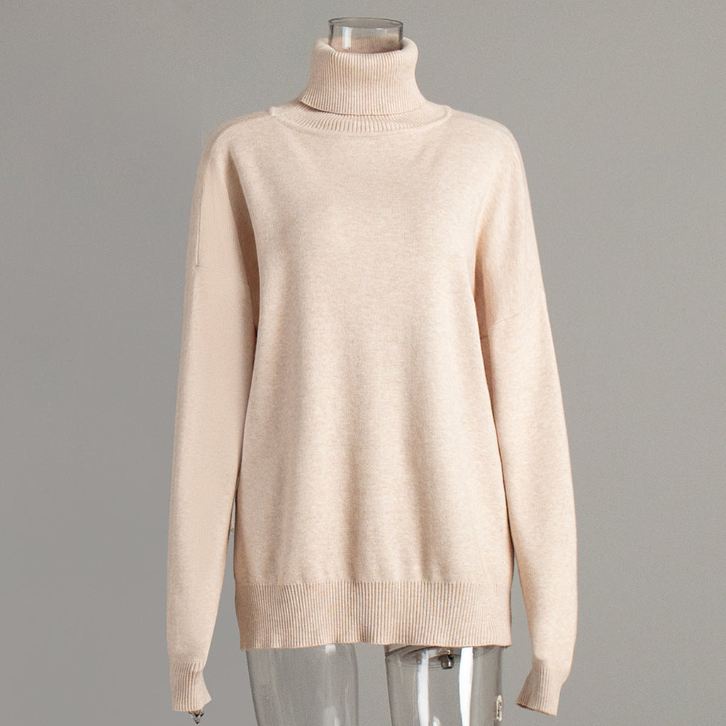 Turtleneck Sweater Women Autumn Winter Casual Sweater Slit Loose Solid Color Knitted Sweater Bella Mia