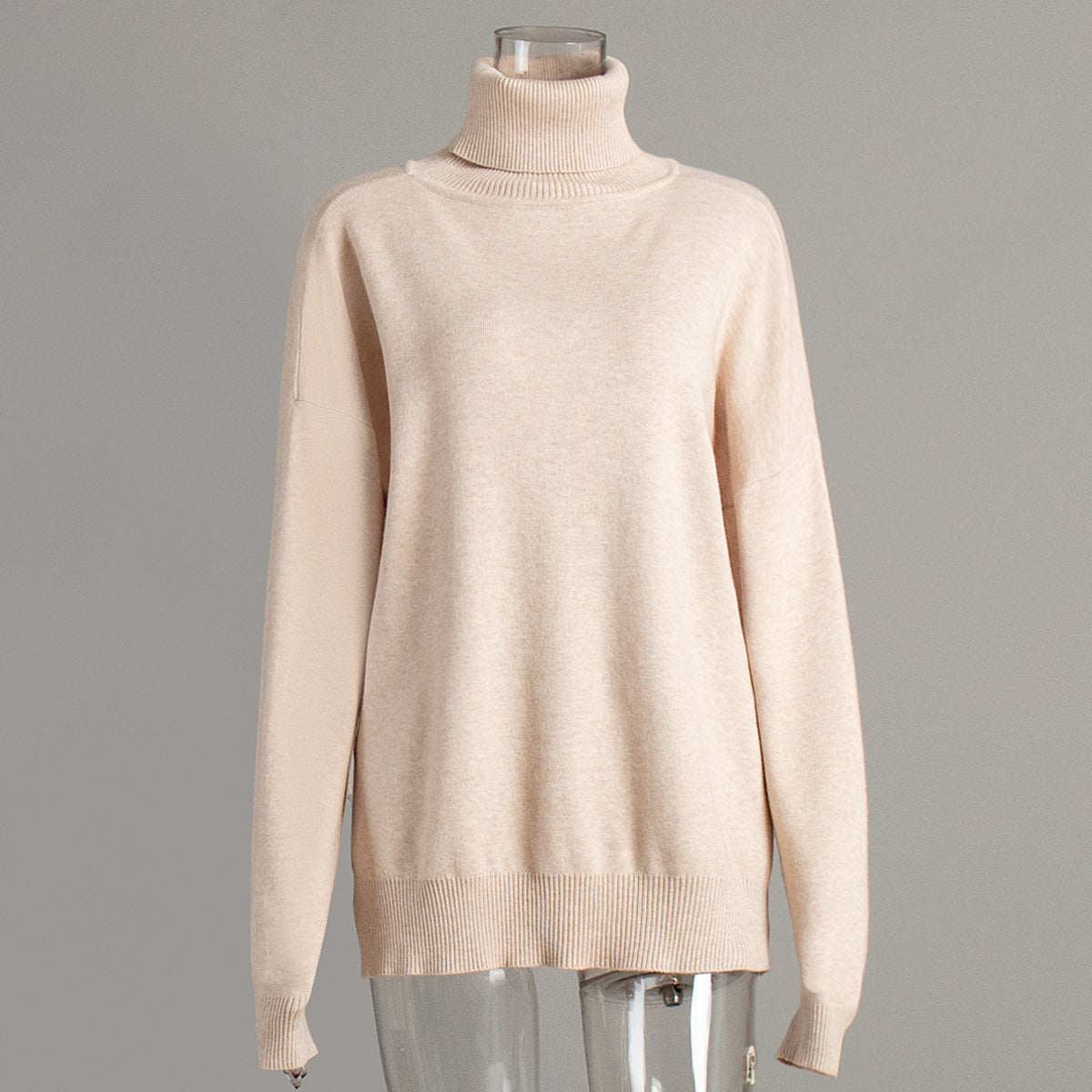 Turtleneck Sweater Women Autumn Winter Casual Sweater Slit Loose Solid Color Knitted Sweater Bella Mia