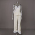 Satin Stitching Lace Suspender Trousers Pajamas Casual Outdoor Home Wear for Women