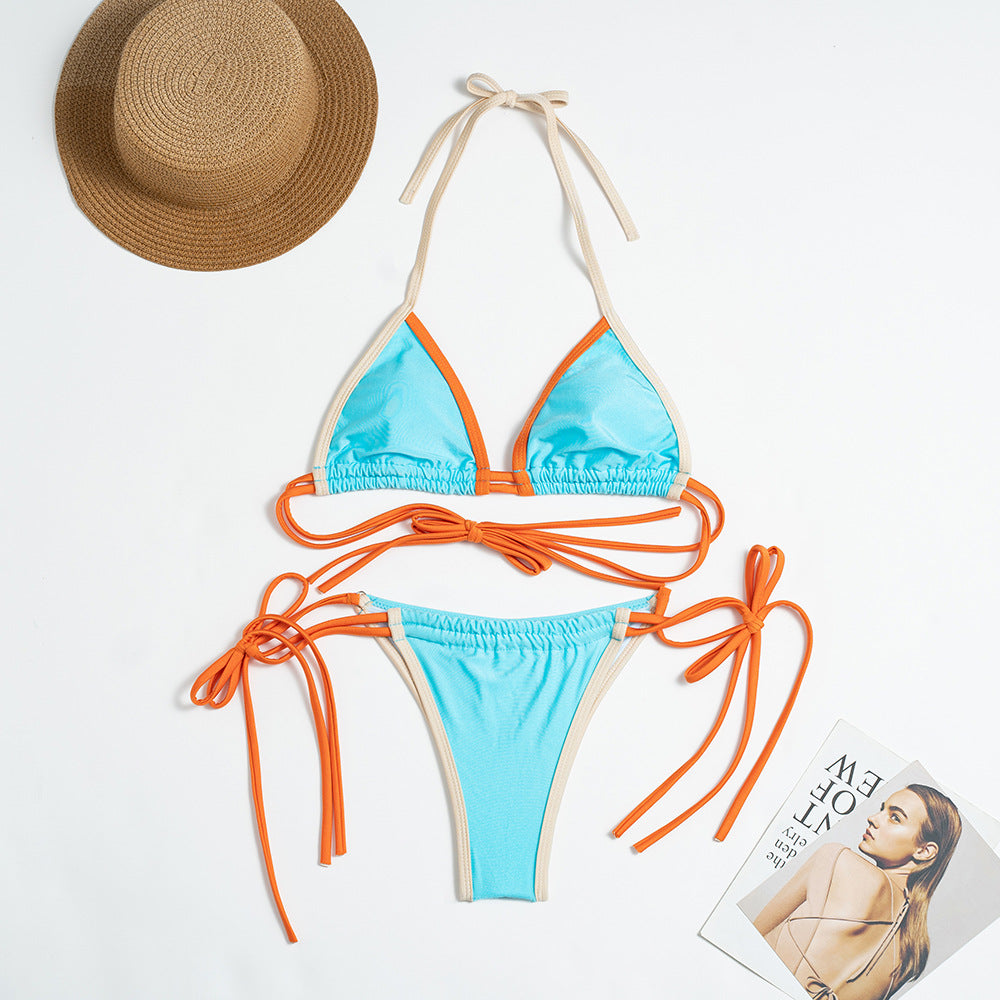 Solid Color Nylon Split Swimsuit Women Sexy Color Block Banded Bikini Bella Mia