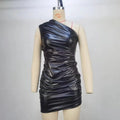 Women Clothing Summer Sleeveless Shoulder Pleated Waist Tight Sheath Dress Bella Mia