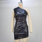 Women Clothing Summer Sleeveless Shoulder Pleated Waist Tight Sheath Dress Bella Mia