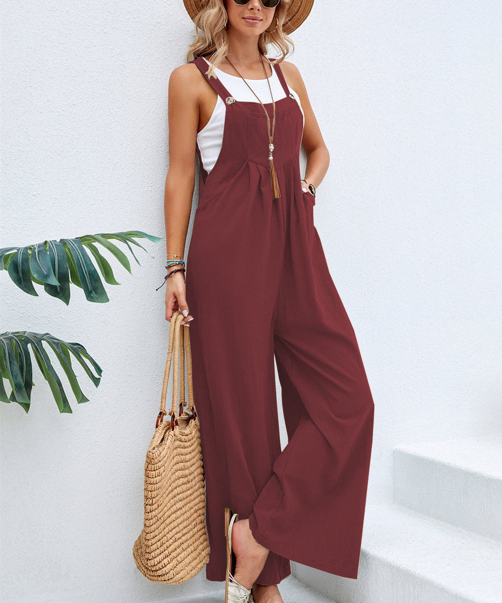 Women Clothing Popular Solid Color Casual Suspender Trousers Bella Mia