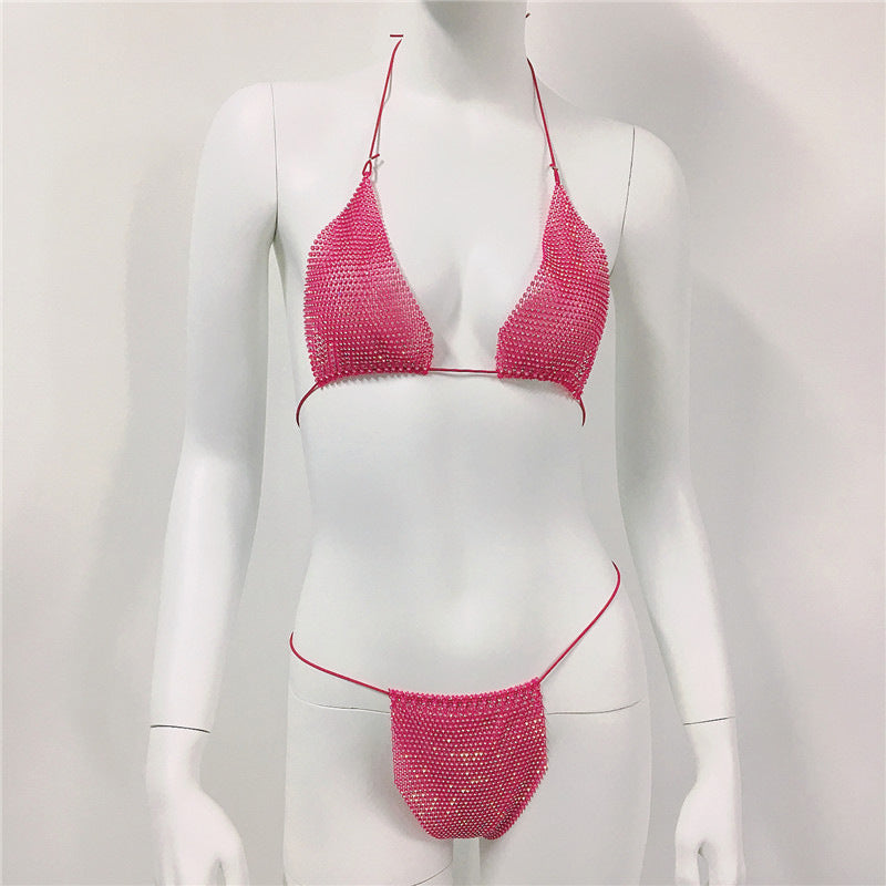 Women Clothing Rhinestone Bikini Set Carnival Sexy Lace Up Outdoor Beach Split Swimsuit Bella Mia