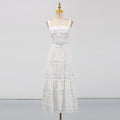 Vacation Maxi Dress Hollowed out Embroidered Strap Fishtail Design Dress Women