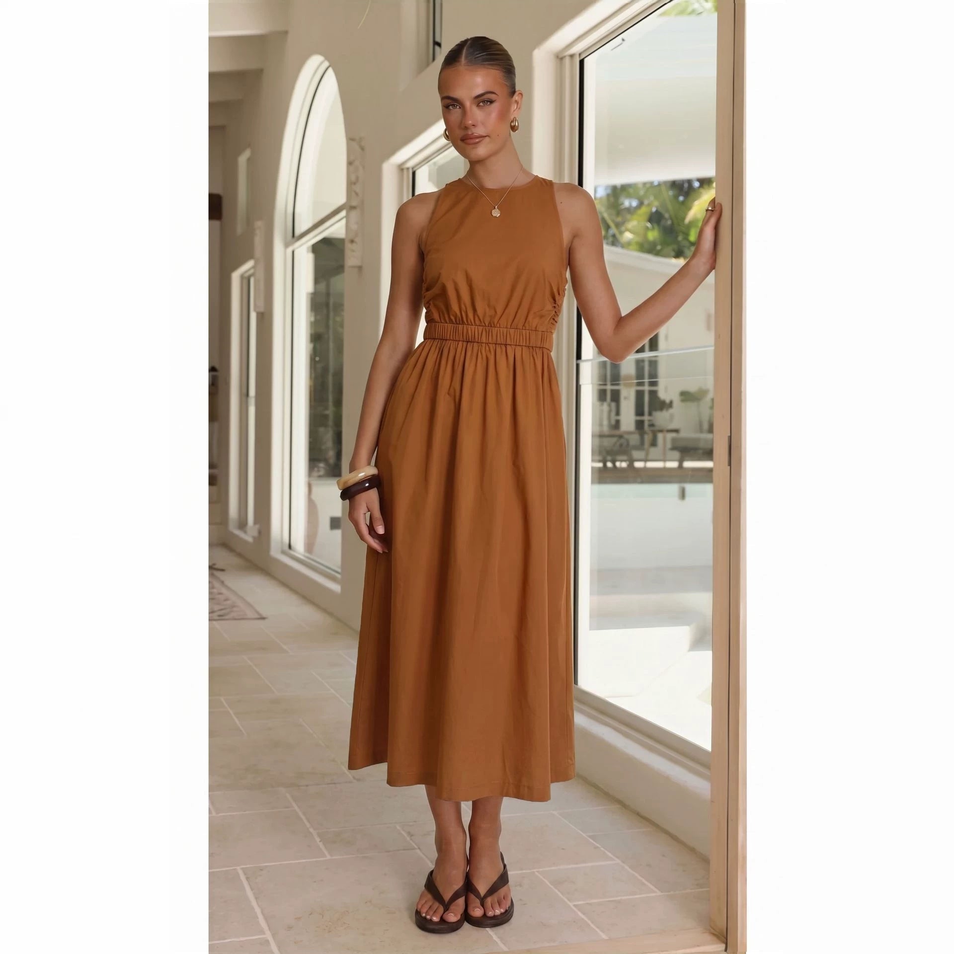 Summer Sexy Backless Dress Comment Short Sleeve