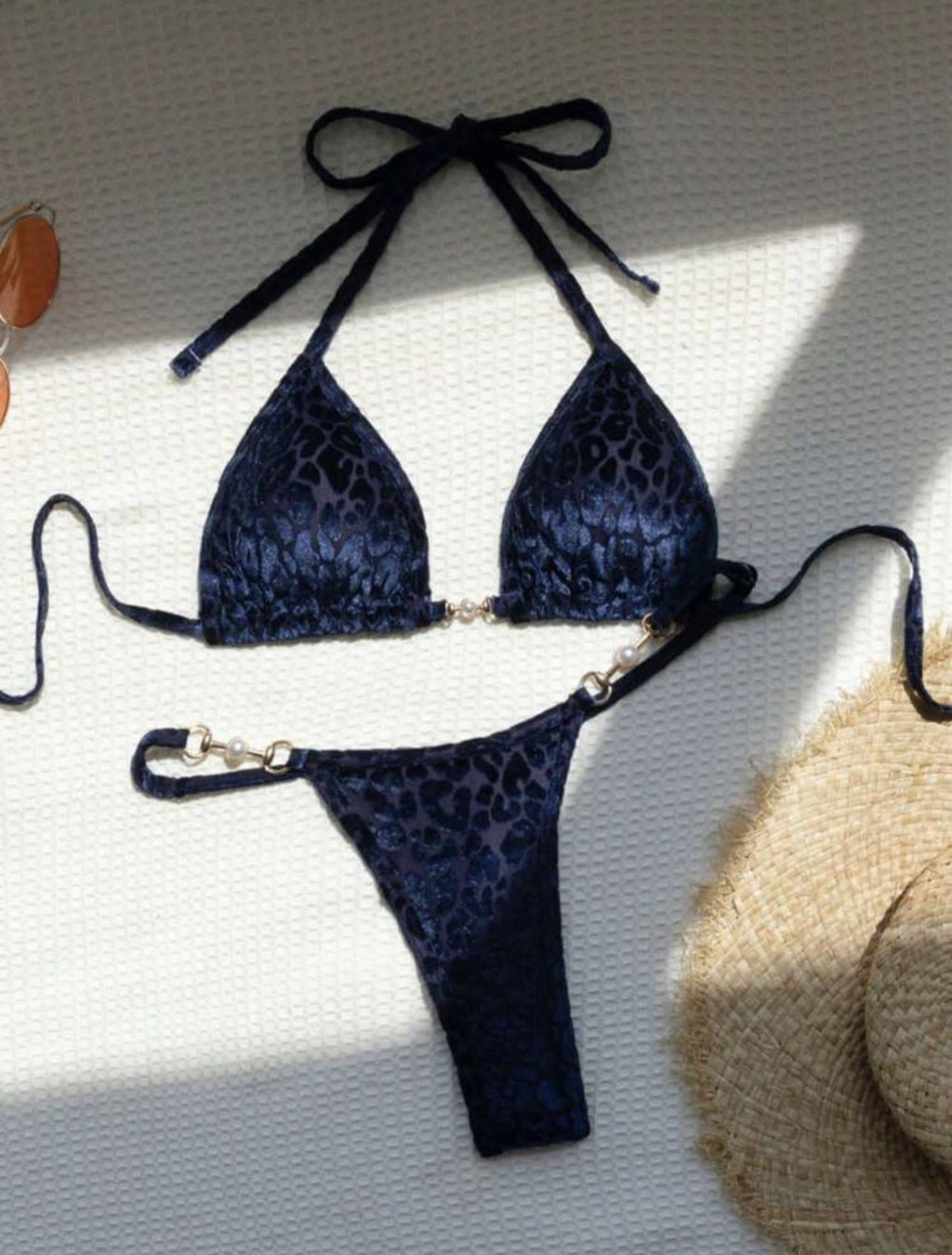 Sexy T Shaped Pearl Leopard Special Fabric Swimwear Swimsuit Bikini Bella Mia
