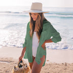Crepe Shirt Seaside Vacation Blouse Beach Bikini Coat Shirt Swimsuit Outwear Cardigan Bella Mia