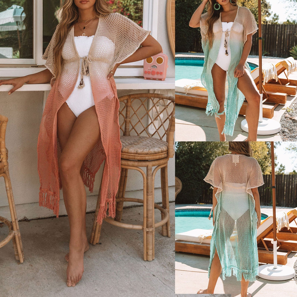 Tassel Cardigan for Women Spring Summer Sexy Perspective Hollow Out Cutout-out Blouse Mid Length Bella Mia