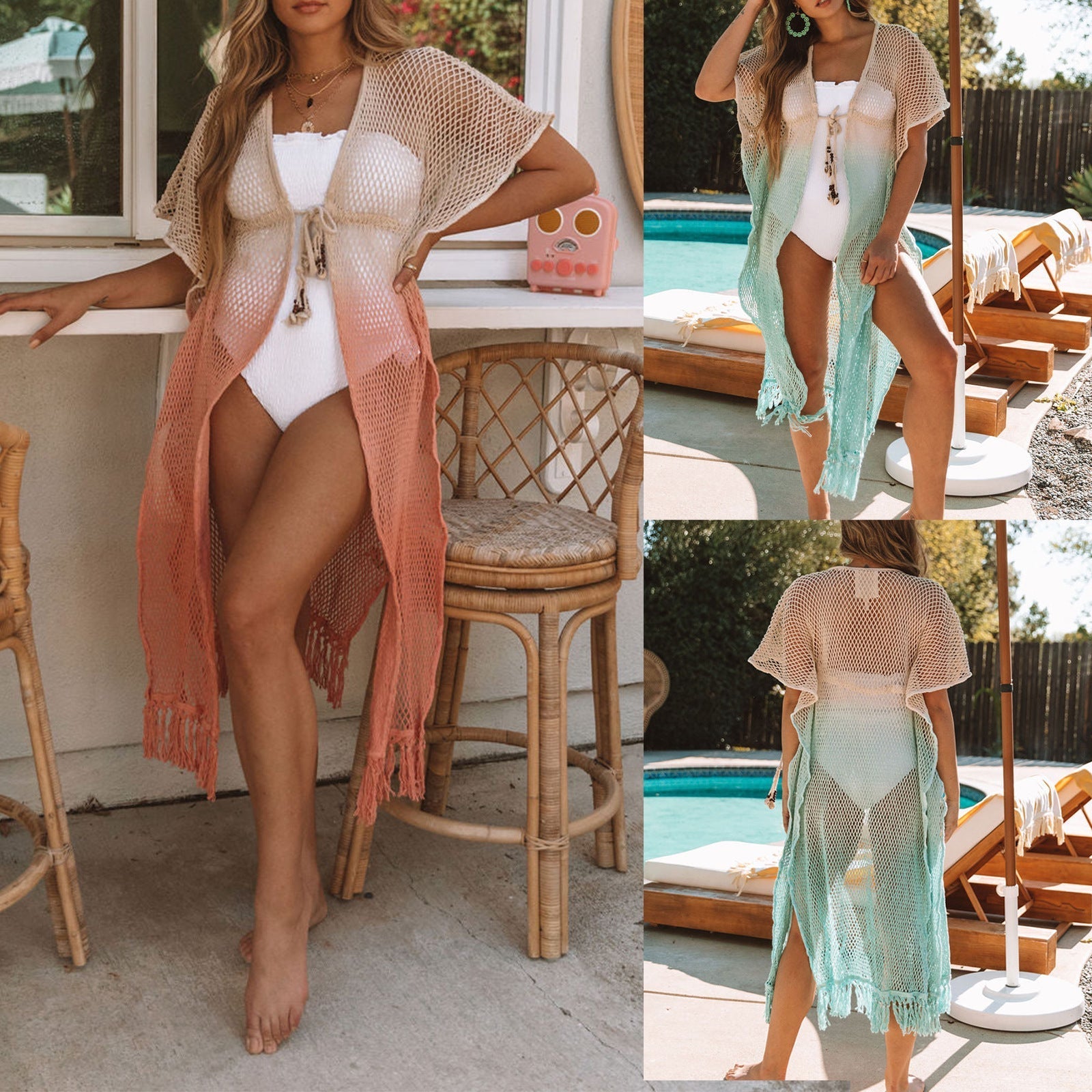 Tassel Cardigan for Women Spring Summer Sexy Perspective Hollow Out Cutout-out Blouse Mid Length Bella Mia