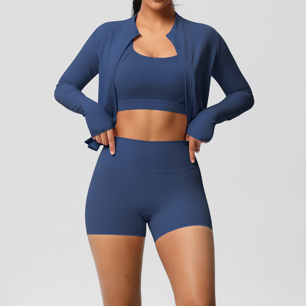 Solid Color Cloud Sense Yoga Bra Sports Coat Pilates Running Shorts Fitness Yoga Wear Three Piece Set for Women