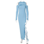 Sexy Leggings Split Dress Autumn Women Clothing Solid Color Long Sleeve Hollow Out Cutout Dress Bella Mia