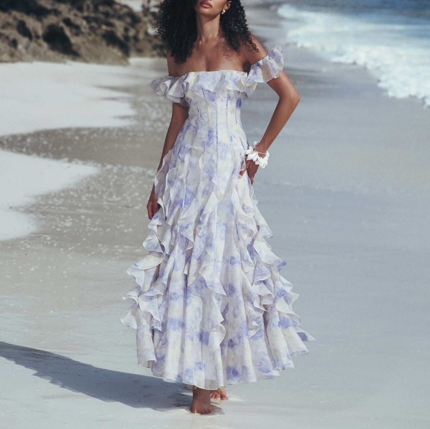 Seaside Vacation Cami Dress Yarn French Ruffled Beach Dress Atmosphere Maxi Dress Elegant Bella Mia