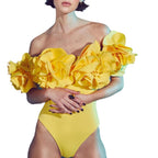 Solid Color Swimsuit Yellow One Piece Swimsuit Women Three Dimensional Floral Skirt Set Swimsuit Bella Mia