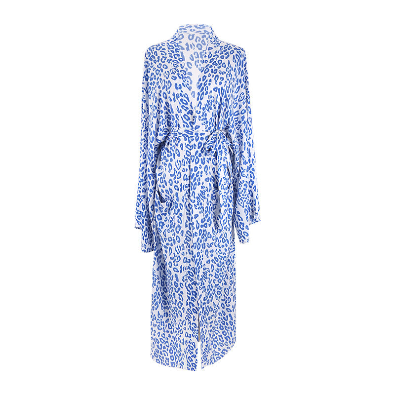 Leopard Print Long Cardigan Loose Beach Sun Protection Coat Beach Cover Up Swimsuit Outwear Women Bella Mia