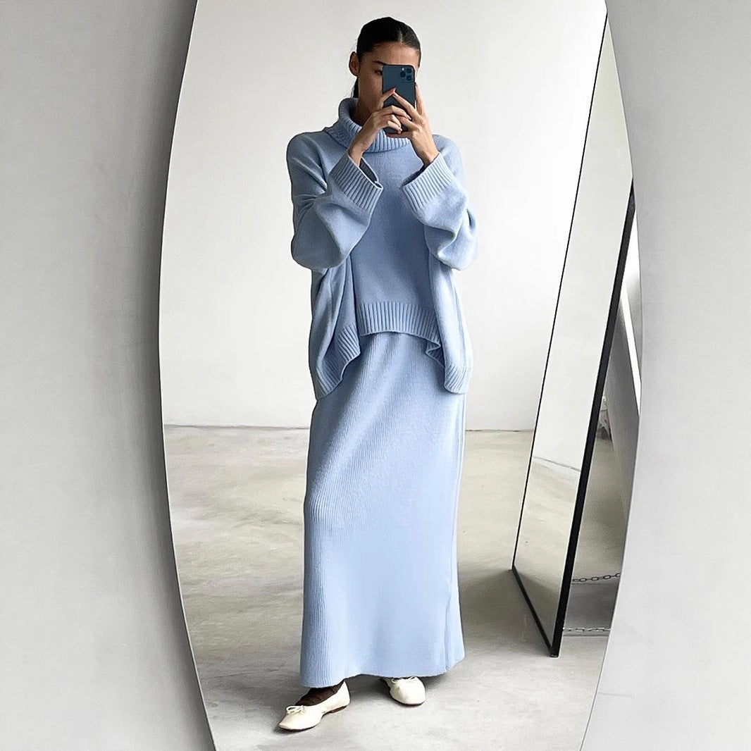 Turtleneck Sweater Skirt Set Women Autumn Winter Loose Knitted Two Piece Sweater Set Women Bella Mia