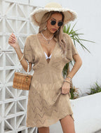 Women Beach Vacation Blouse Women Clothing Sexy Deep V Plunge neck Backless Hollow Out Cutout Woven Dress Bella Mia