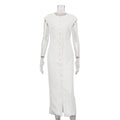 Round Neck Flying Sleeves Dress Women Elegant Waist Single Breasted White Sheath Dress Bella Mia