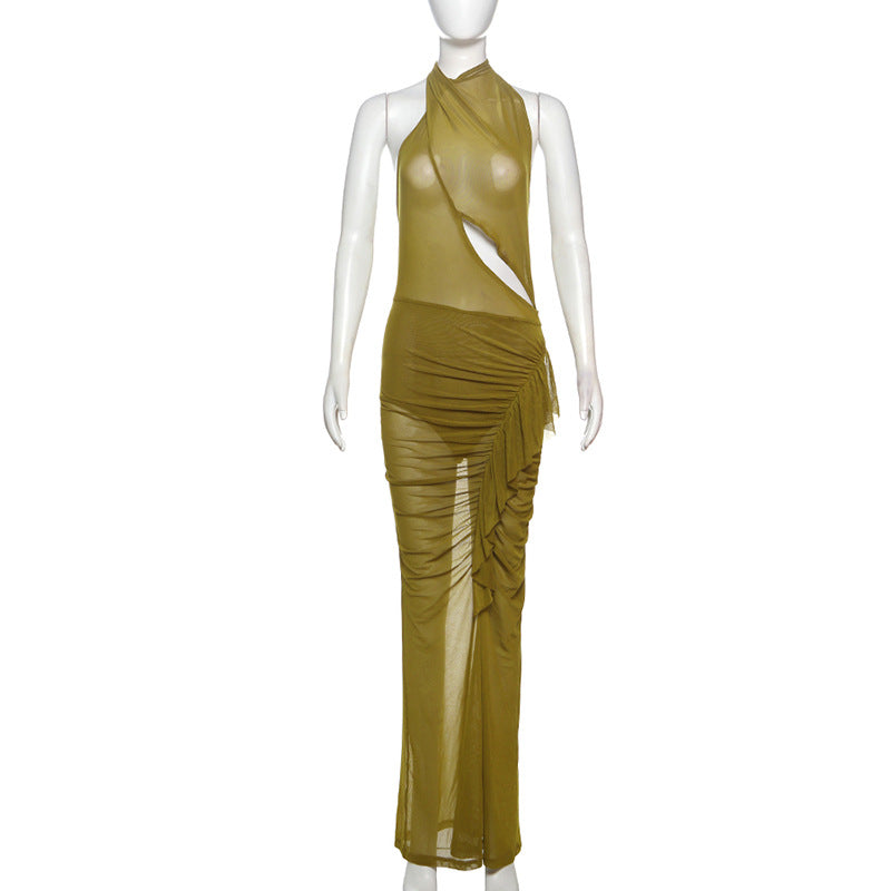 Spring Women Sexy Irregular Asymmetric Design Pleated Lace up Sexy Backless Dress Bella Mia
